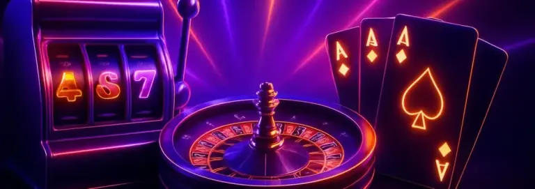 Casino classics in a row: a slot machine, roulette and playing cards